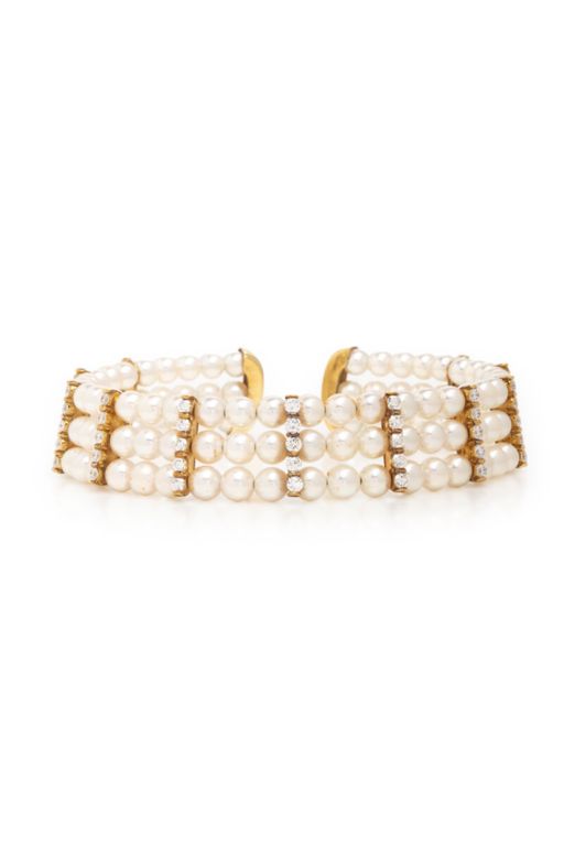 18k Yellow Gold Pearl and Diamond Choker Necklace