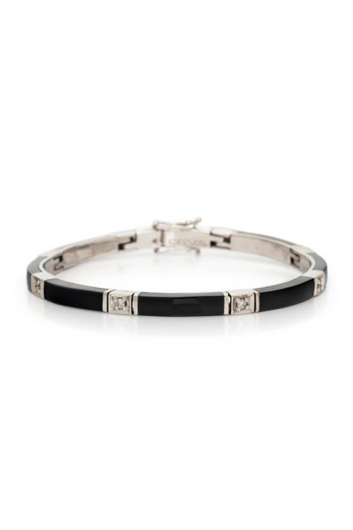 18k White Gold Onyx and Diamond Bracelet