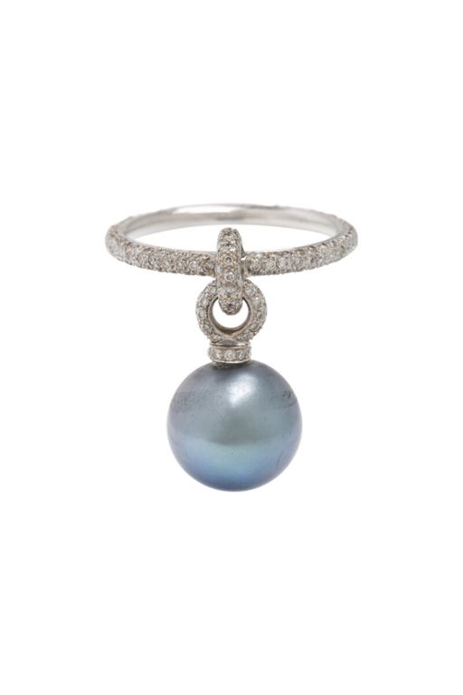18k White Gold Pearl and Diamond Charm Ring