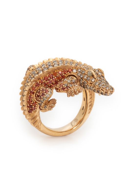 18k Rose Gold Multi-Gem Alligator Ring