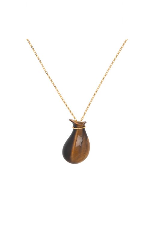 18k Gold Tiger's Eye Bottle Jug Pendant Necklace