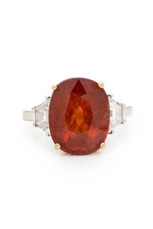 18k Gold Spessartine Garnet and Diamond Ring