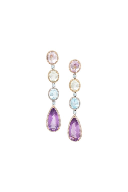 18k Tri-Color Gold Multi-Gem Pendant Earrings