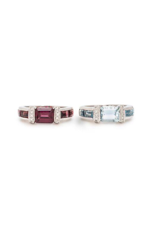 Two 18k White Gold Multi-Gem Stacking Rings