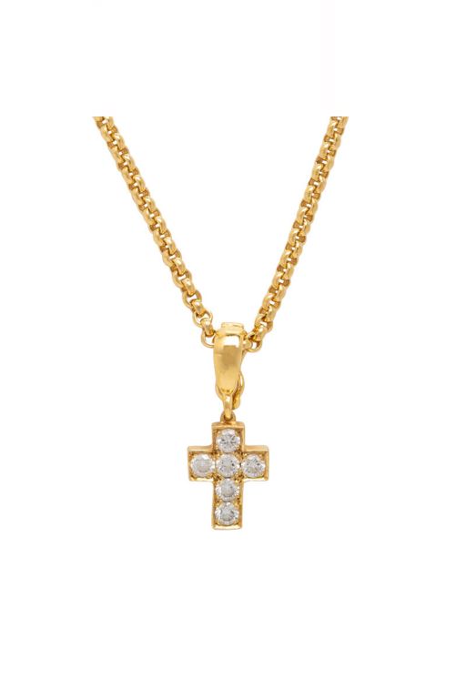 18k Yellow Gold Diamond Cross Pendant Necklace