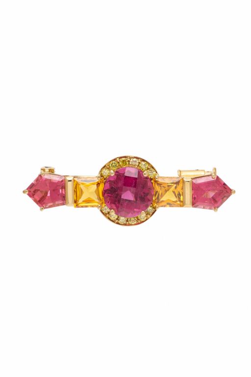 18k Gold Tourmaline, Sapphire and Diamond Brooch
