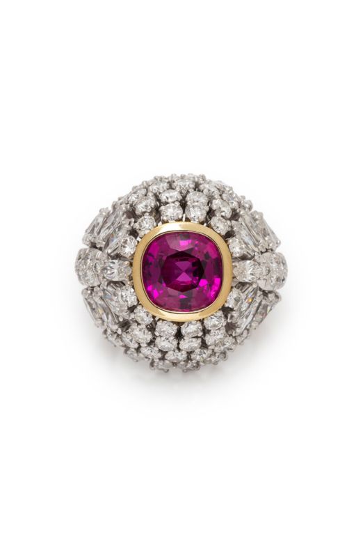 Platinum and Gold Sapphire and Diamond Bombé Ring