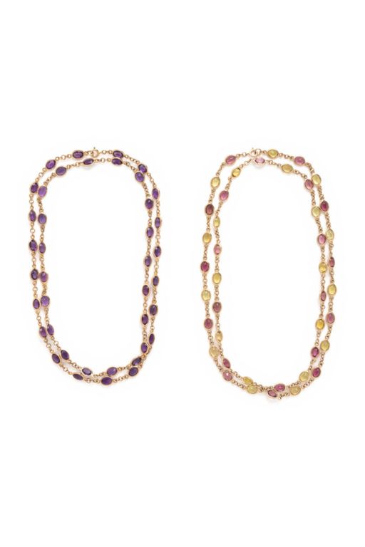 Two 14k Yellow Gold Multi-Gem Station Necklaces