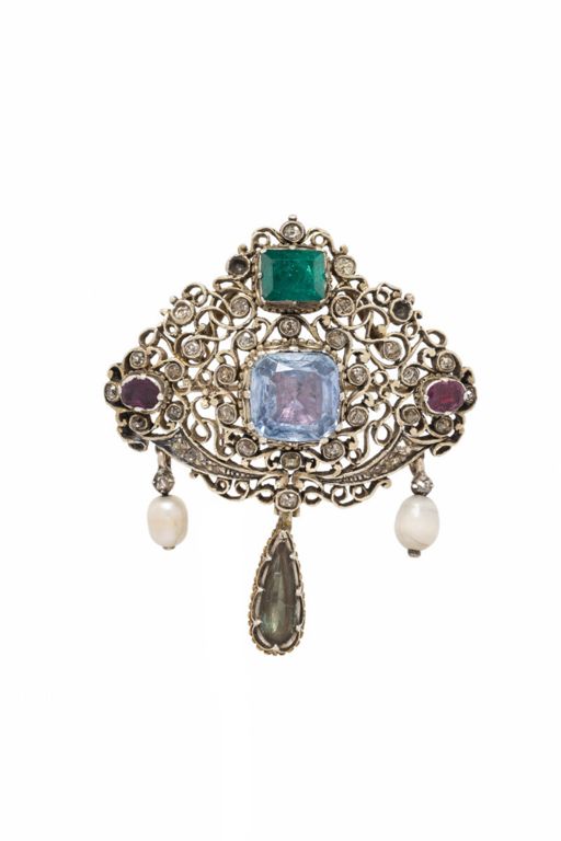 White and Yellow Gold Multi-Gem Pendant/Brooch