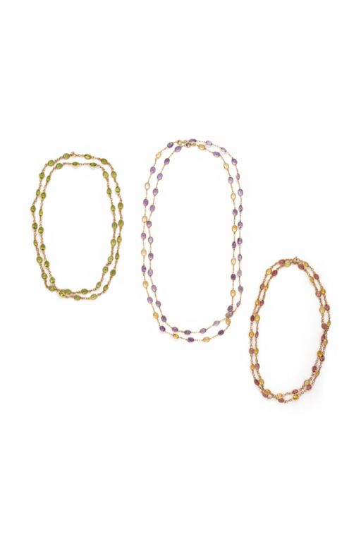 Three Yellow Gold Multi-Gem Necklaces