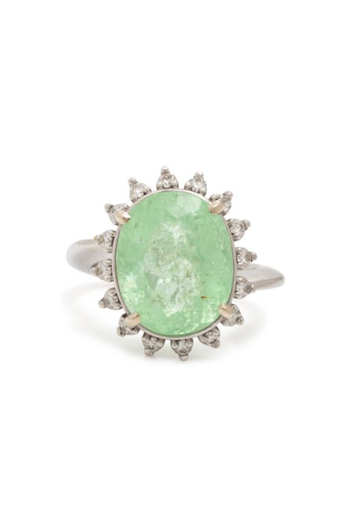 14k White Gold Tourmaline and Diamond Ring