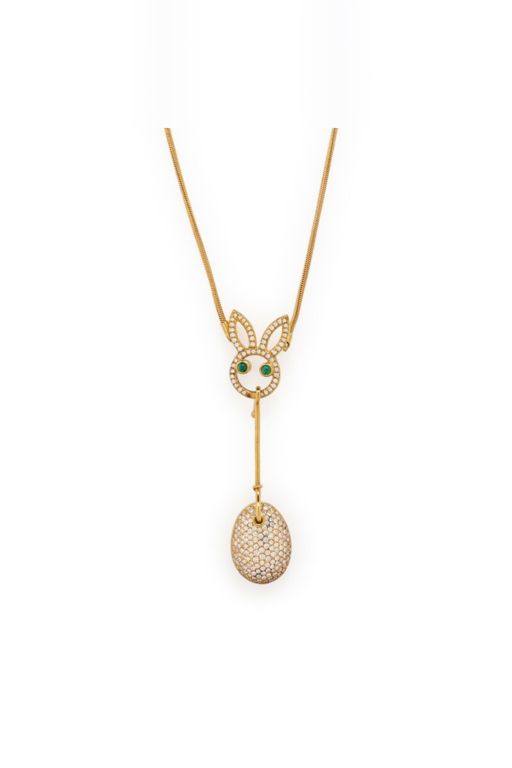 18k Gold Diamond and Emerald Pendant Necklace