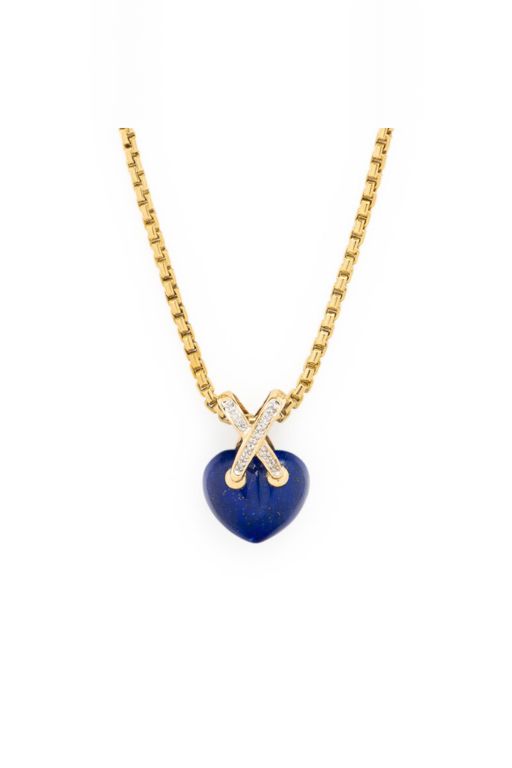 Gold Lapis and Diamond Heart Pendant Necklace