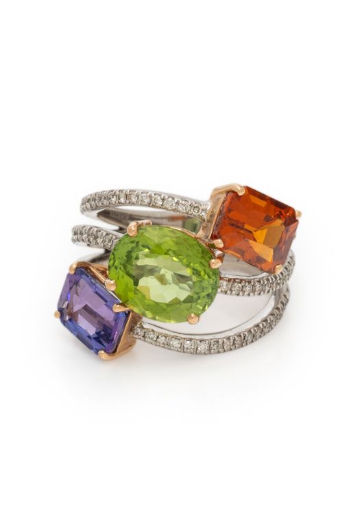 18k White Gold Multi-Gem Ring