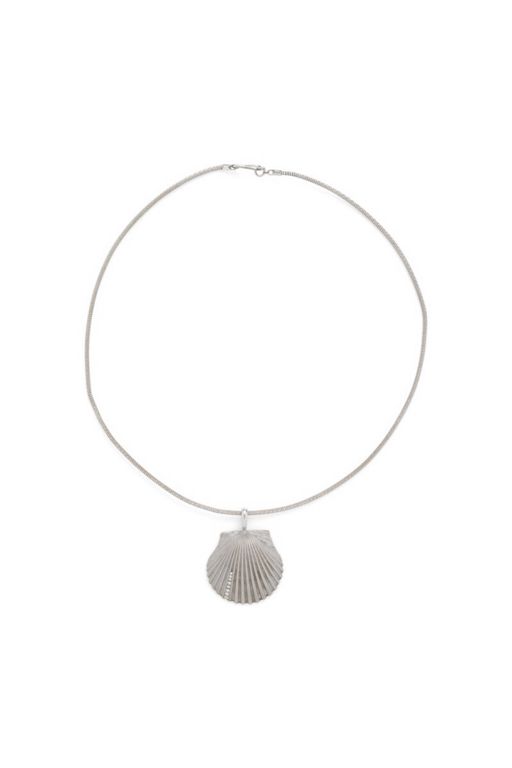 White Gold Diamond Shell Pendant Necklace