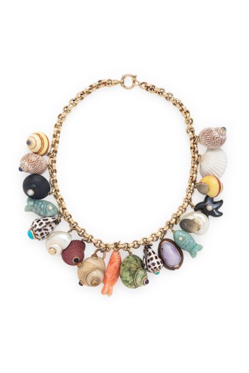 14k Yellow Gold Multi-Gem Charm Necklace