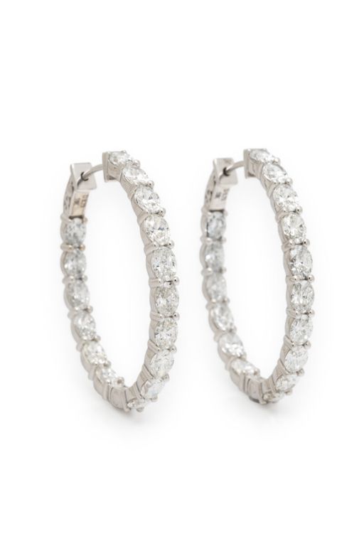 18k White Gold Diamond Hoop Earrings