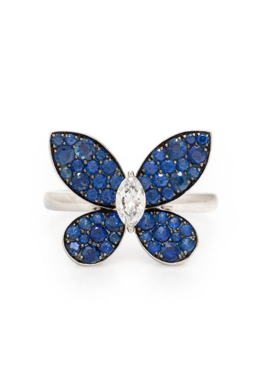 18k Gold Diamond and Sapphire Butterfly Ring