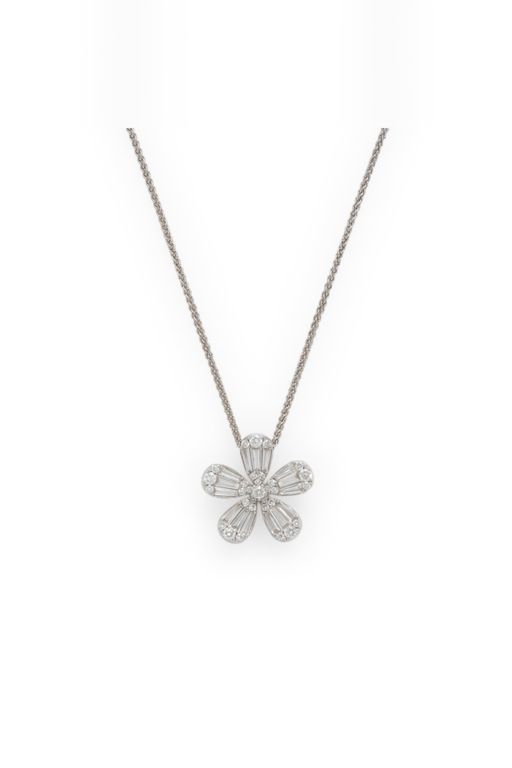 White Gold Diamond Flower Pendant Necklace