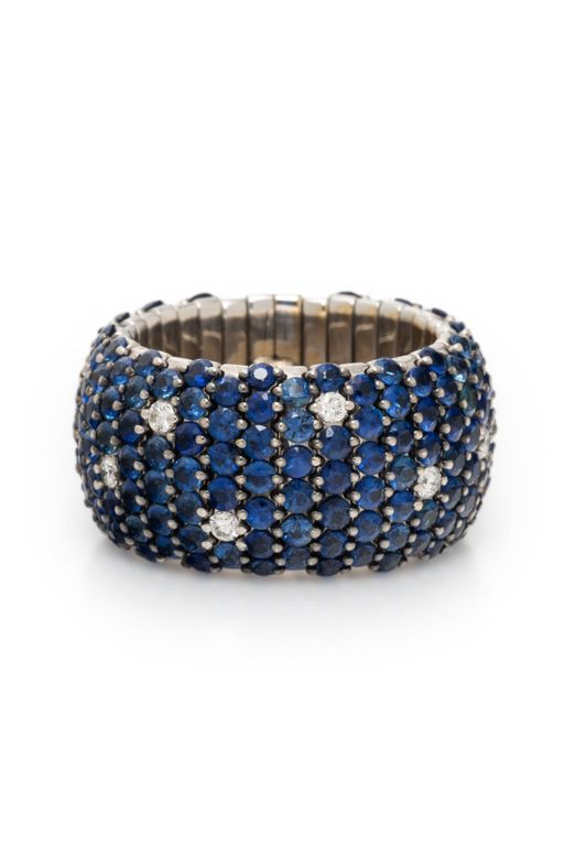 White Gold Sapphire and Diamond Flexible Ring