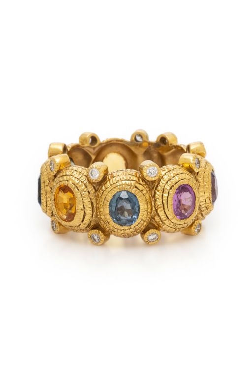 High Karat Yellow Gold Sapphire and Diamond Ring