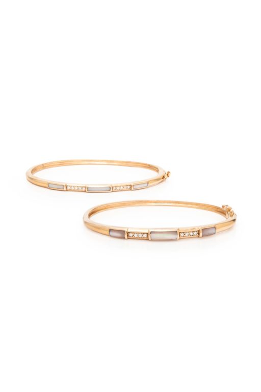 Two 14k Rose Gold MOP and Diamond Bangle Bracelets