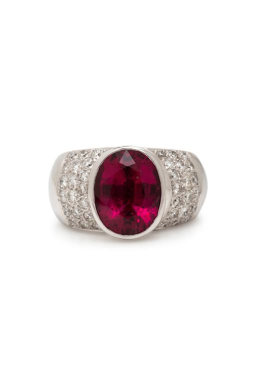 18k Gold Rubellite Tourmaline and Diamond Ring