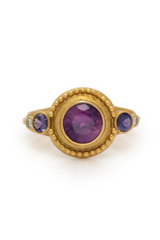 18k Yellow Gold Sapphire and Diamond Ring