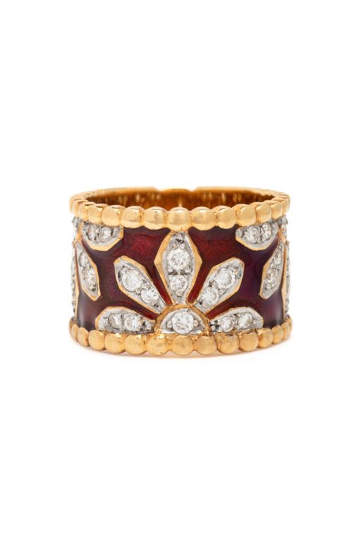 18k Yellow Gold Diamond and Enamel Ring