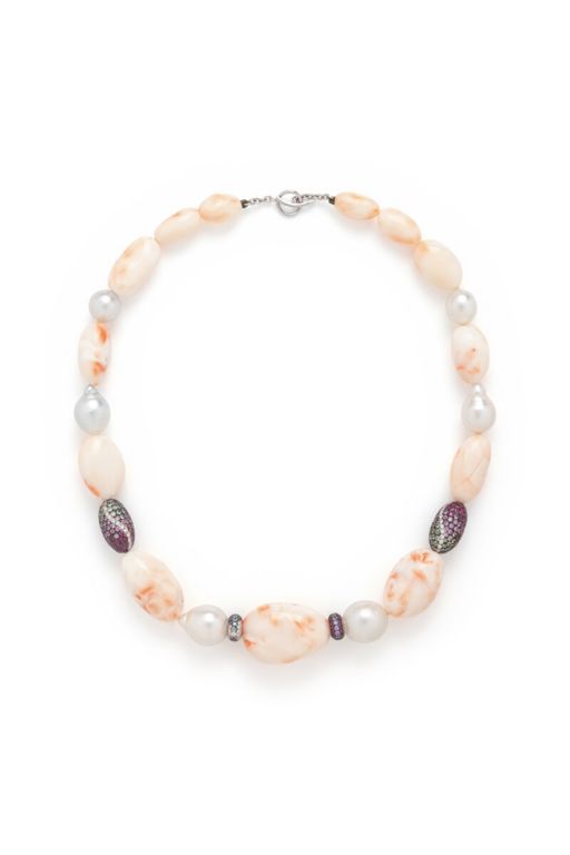 18k White Gold Multi-Gem Bead Necklace