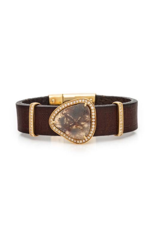 18k Yellow Gold and Leather Diamond Bracelet