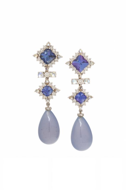 14k and 18k White Gold Multi-Gem Pendant Earrings