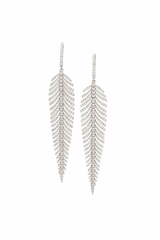 18k White Gold Diamond Feather Earrings