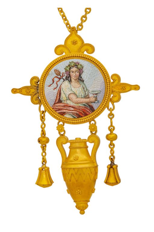Gold Micromosaic Pendant Necklace