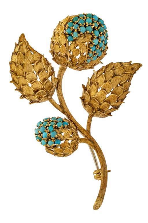 18k Gold Turquoise Brooch