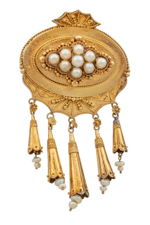14k Gold and Base Metal Pearl Brooch
