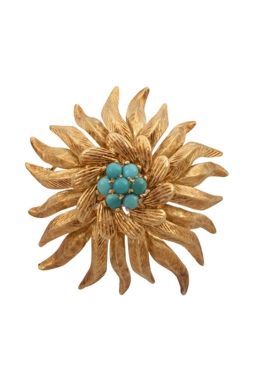 18k Gold Turquoise Brooch