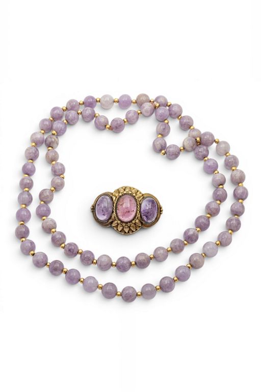 Gold and Silver Amethyst Quartz Jewelry Set