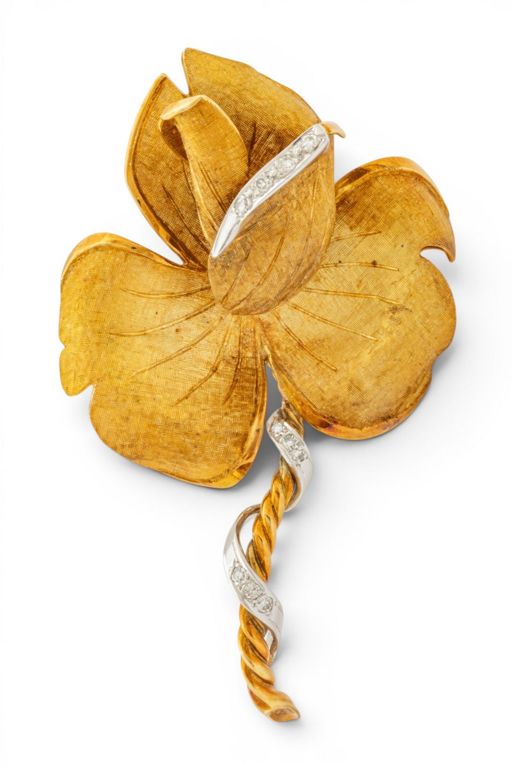 18k Gold Diamond Brooch