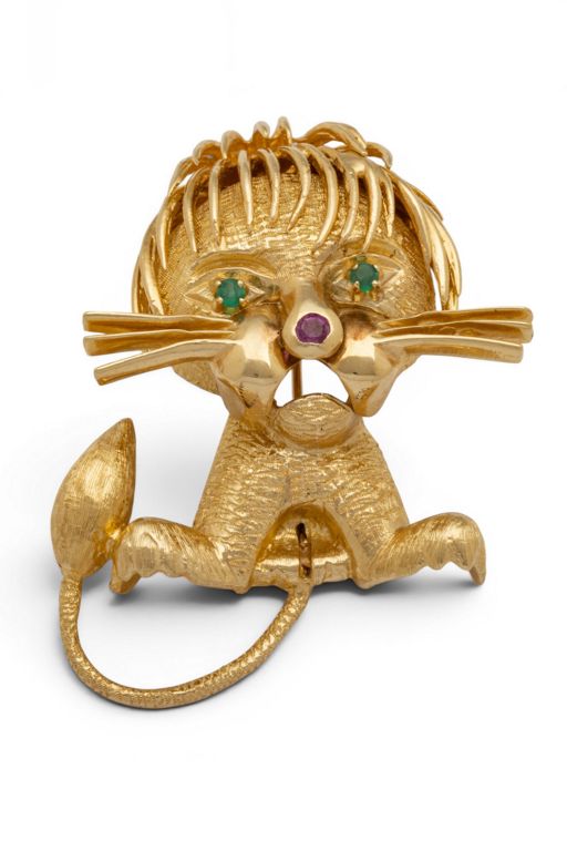14k Gold Ruby and Emerald Brooch
