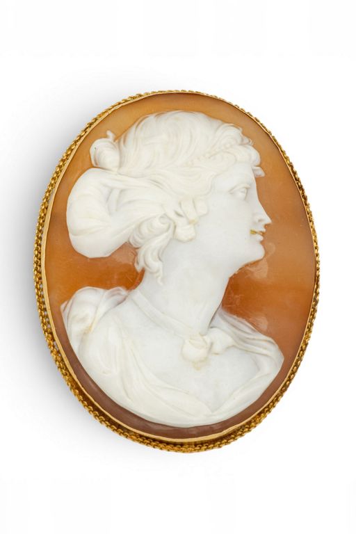 18k Gold Cameo Pendant Brooch