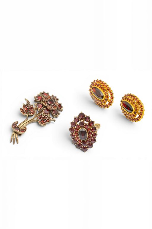 Garnet Earrings Brooch and Ring