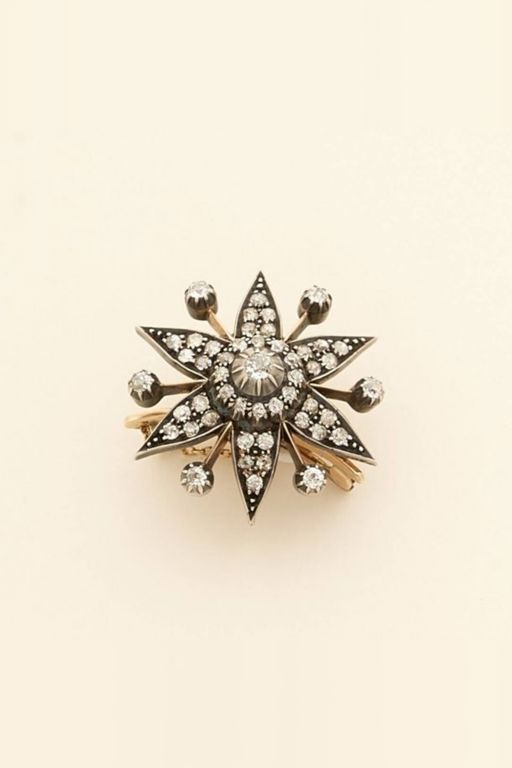 18k Gold and Silver Diamond Brooch