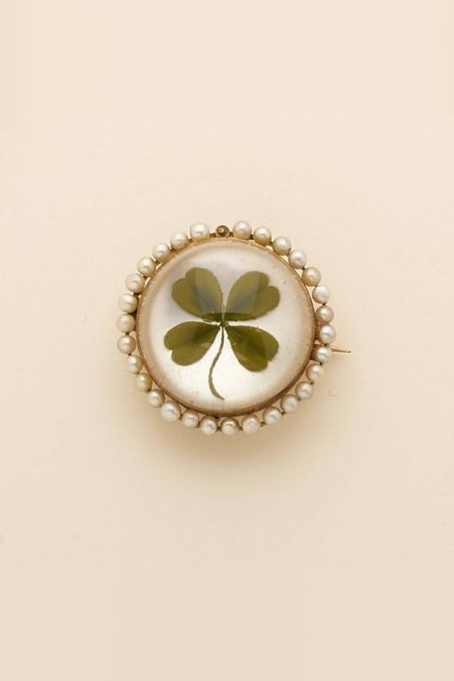 18k Gold Glass and Pearl Brooch