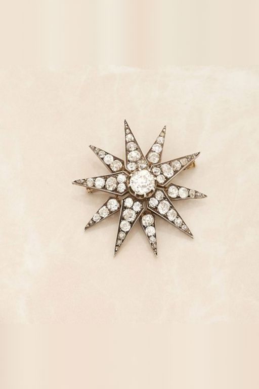 Gold-Plated Silver Diamond Brooch