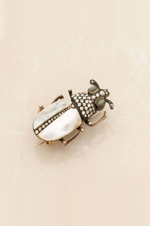 Gold-Plated Silver Chrysoberyl and Diamond Brooch
