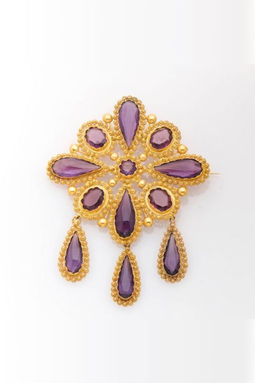 18k Gold Amethyst Brooch