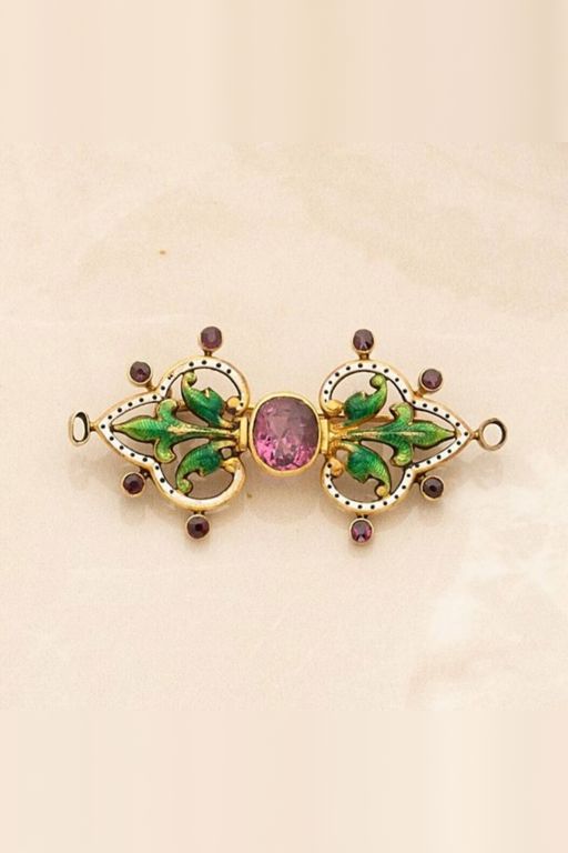 18k Gold Tourmaline and Ruby Brooch