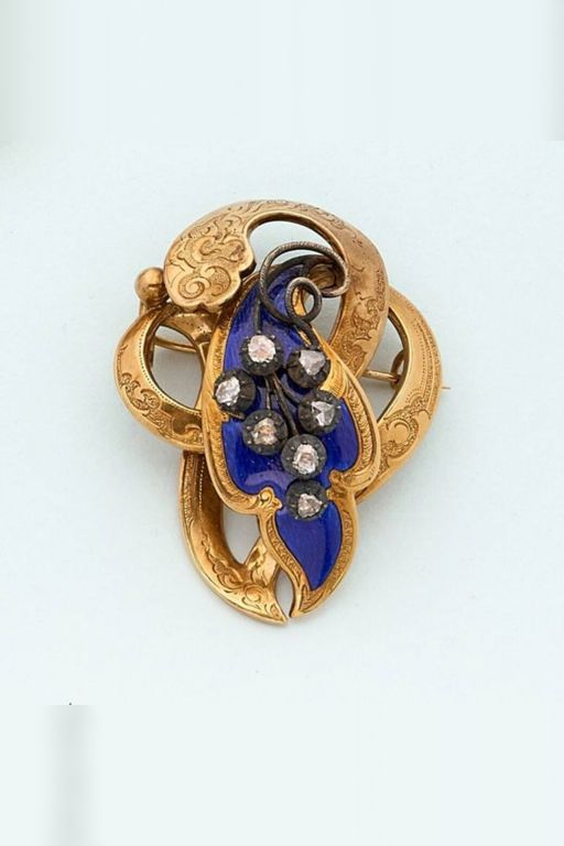 18k Gold and Silver Diamond Brooch