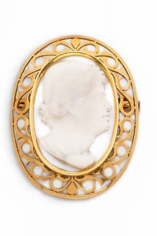 14k Gold Agate Brooch